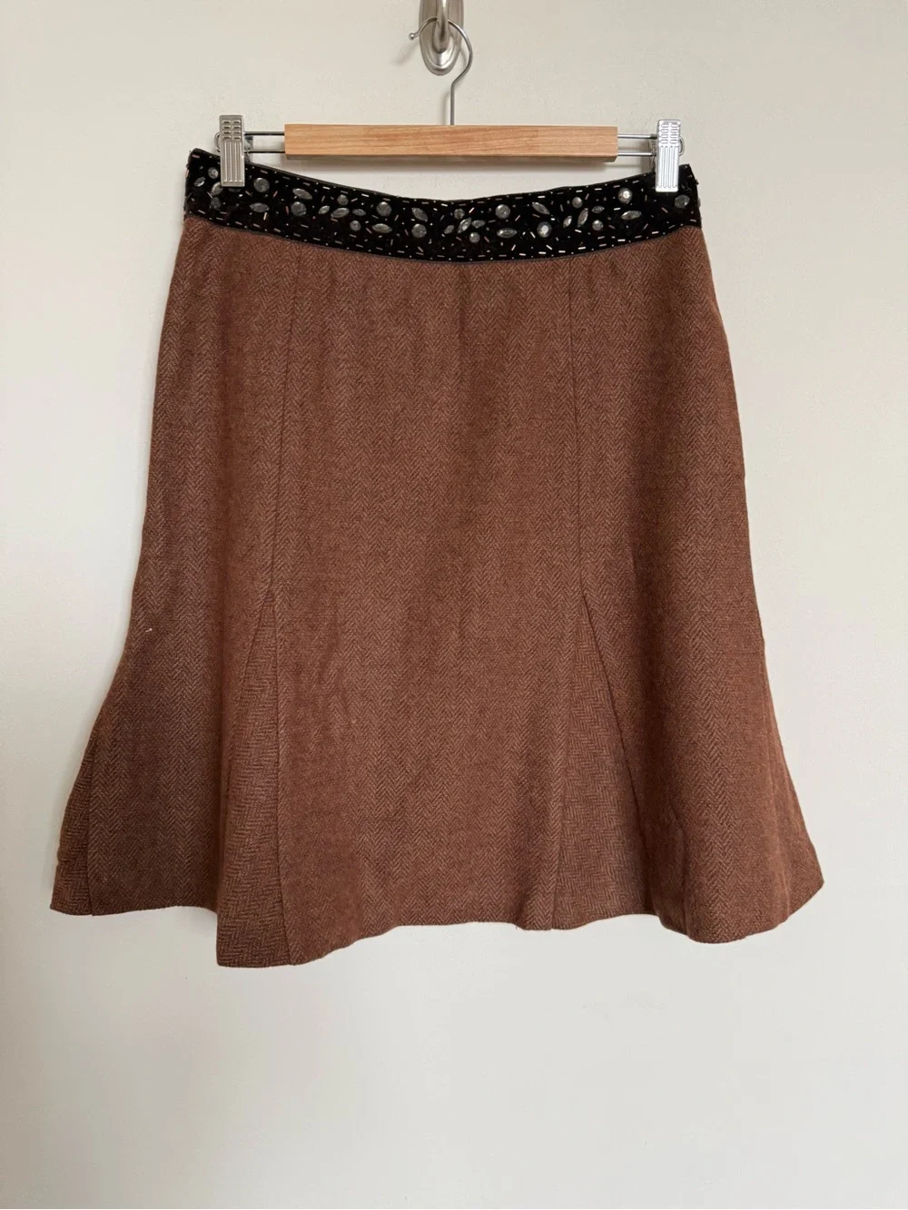 City DKNY Brown Wool Blend Skirt Beaded Waist Career Chic Size 4 Classic - Picture 10 of 13